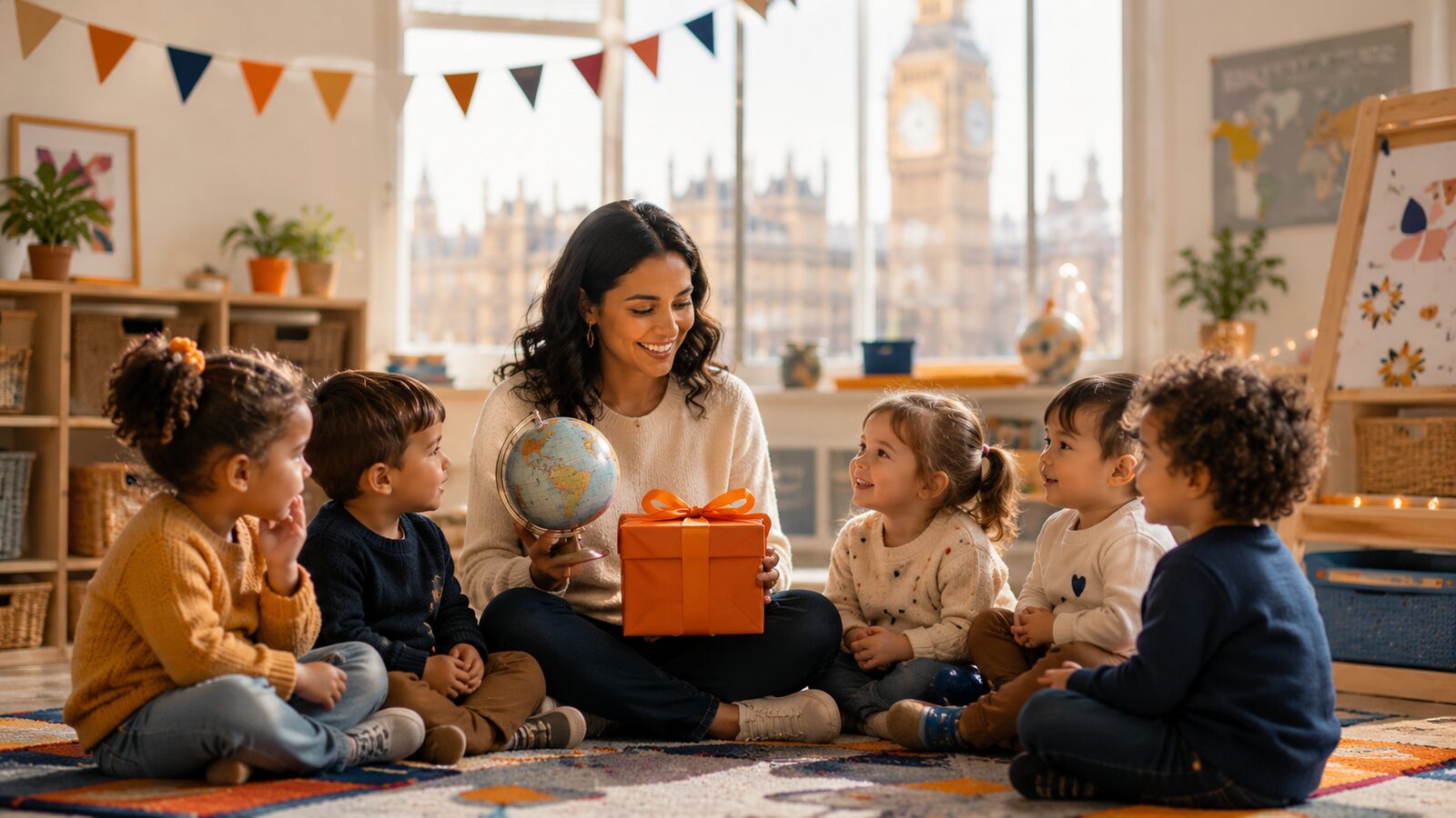 Teacher reading a Spanish book with children